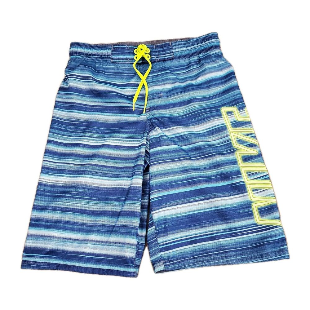 Nike Boys Sz Medium Board Shorts Swimming Trunks Striped Blues